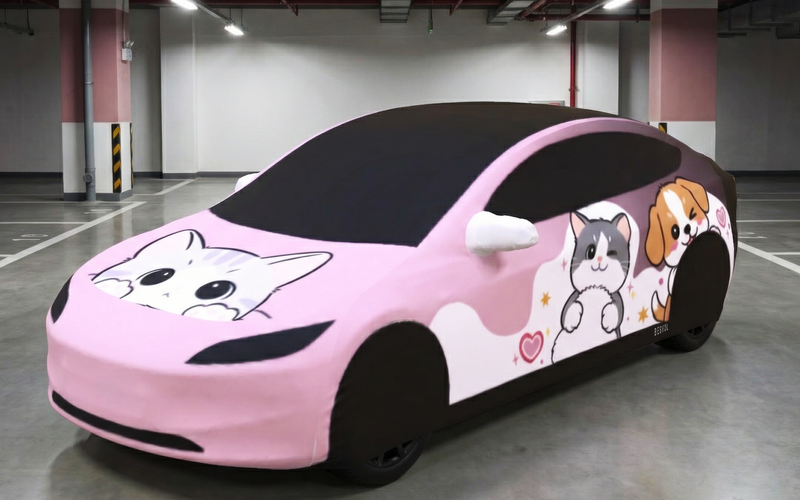 Cute Pet Dream Car | Custom Printed Stretch Car Cover by BESVOL